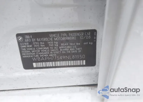 2009 BMW 328 I from USA, damaged, VIN WBAPH77549NL81950